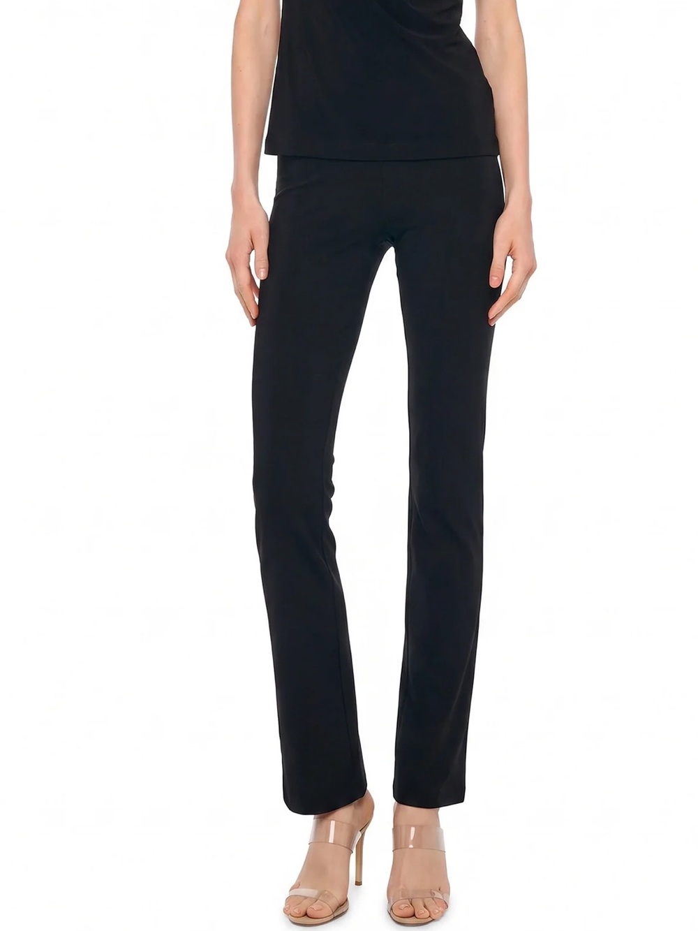 Norma Kamali boot pant S black high rise pull on stretch bootcut pants timeless